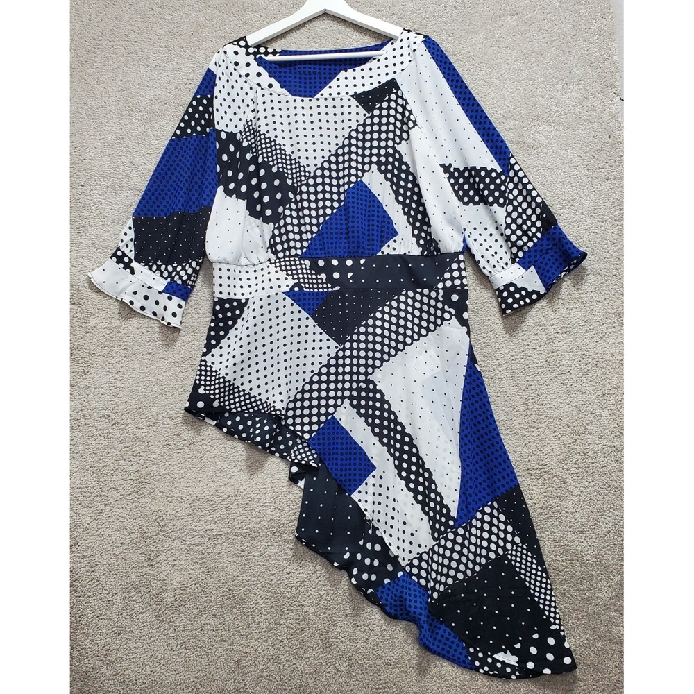 New York Company Top Women 2XL Multi Blue Blac Polka Dot Asymmetric High-Low Hem